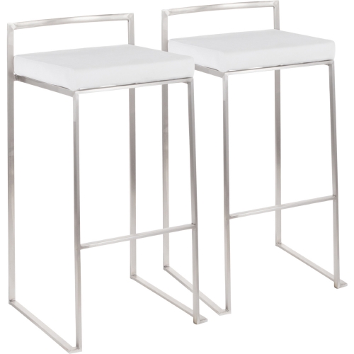 Fuji Stackable 31" Bar Stool in White Velvet & Brushed Stainless Steel (Set of 2)